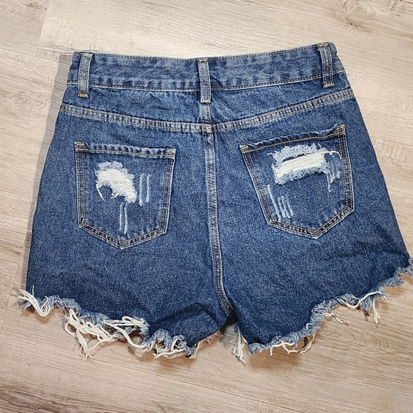 SHEIN Blue Jean Shorts High-Waisted Distressed - Picture 2 of 3